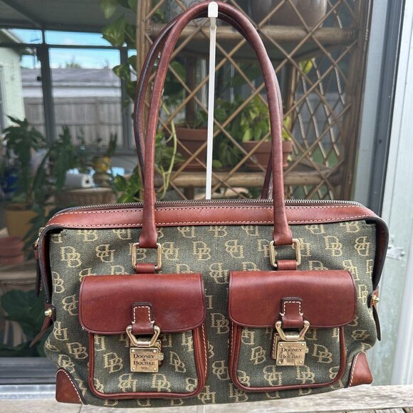 Dooney and Bourke Signature Logo Zip Top Satchel Canvas and Leather - Picture 1 of 16